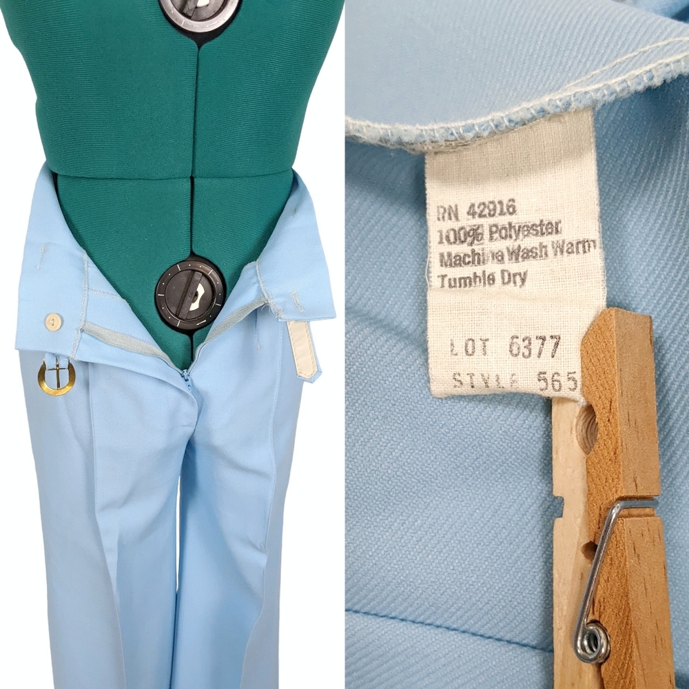 1970s High Waisted Vintage Flares Pants Original Matching Belt Blue Bell Bottoms - Picture 6 of 9
